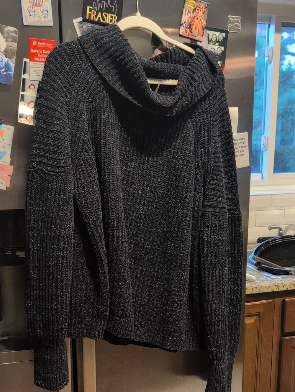 Free People Navy Speckled Open-Knit Pullover